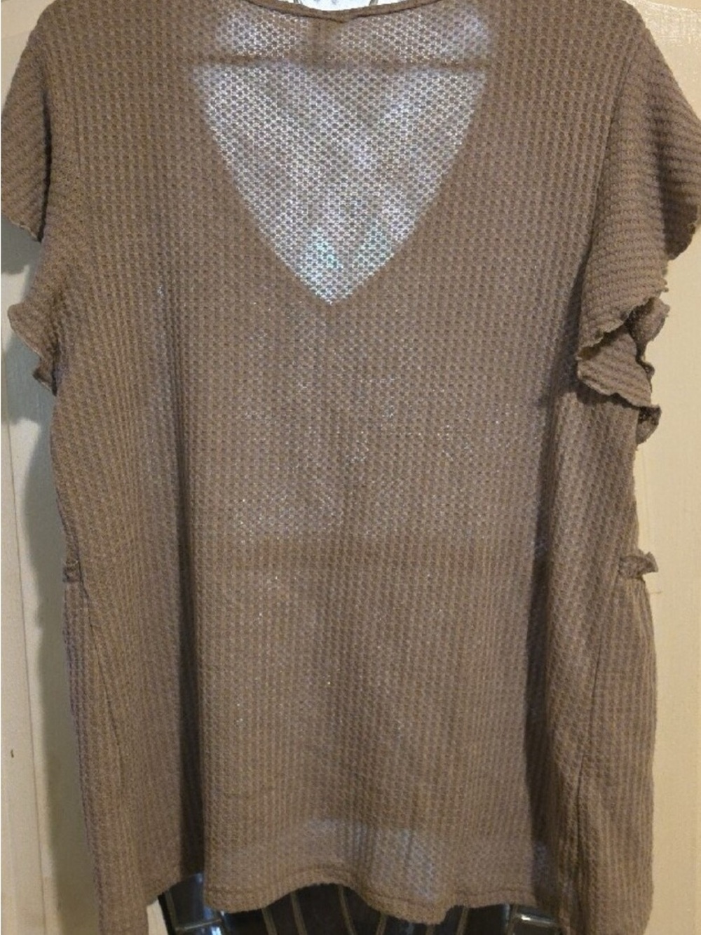 Women's Taupe Waffle Knit V-Neck Sweater